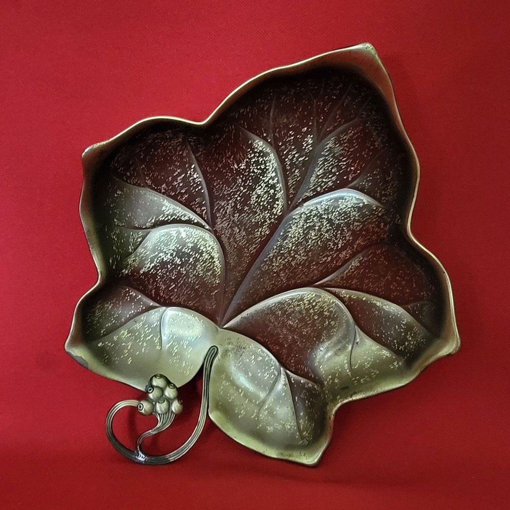VTG Golden Brass Maple Leaf Trinket Dish